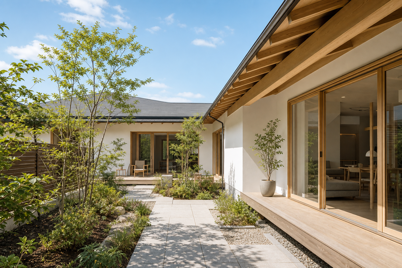 中庭を囲む木造住宅